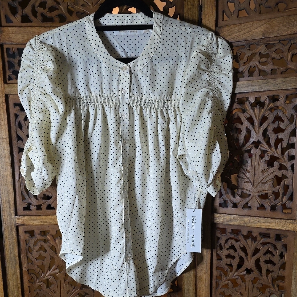 bishop + young Cream Puff Sleeve Polka Dot Blouse